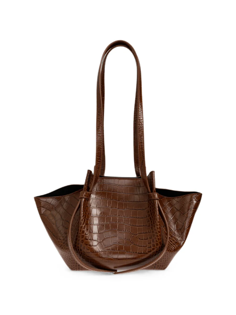 Yuzefi XL Mochi kalfsleren shopper met krokodillen-reliëf Bruin