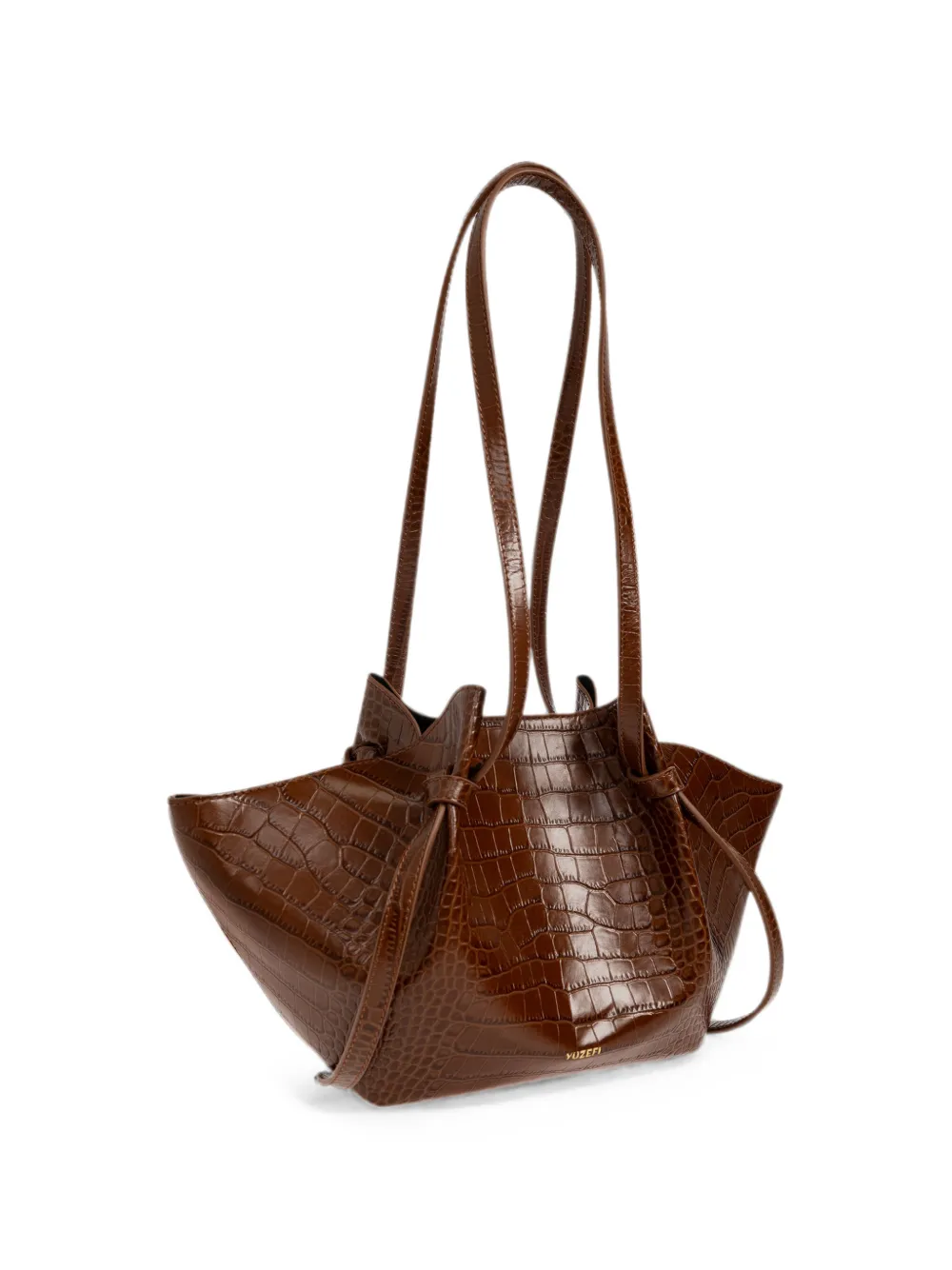 Yuzefi XL Mochi kalfsleren shopper met krokodillen-reliëf Bruin