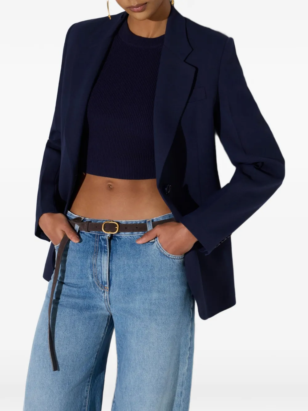 Elisabetta Franchi Gabardine jack met enkele rij knopen Blauw