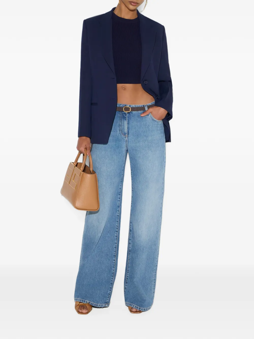 Elisabetta Franchi Gabardine jack met enkele rij knopen Blauw