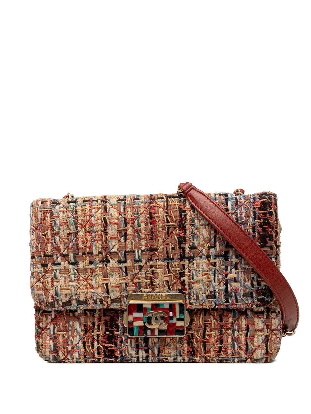 CHANEL Pre-Owned 2018 Mini Quilted Tweed Beauty Lock Flap crossbody bag - Marrone