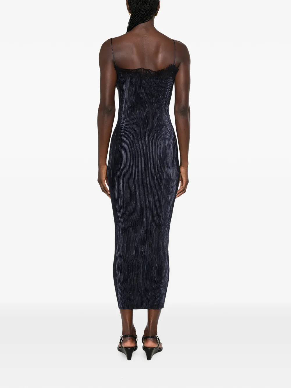FFORME Lace-trim Plissé Dress in Blue, view 4