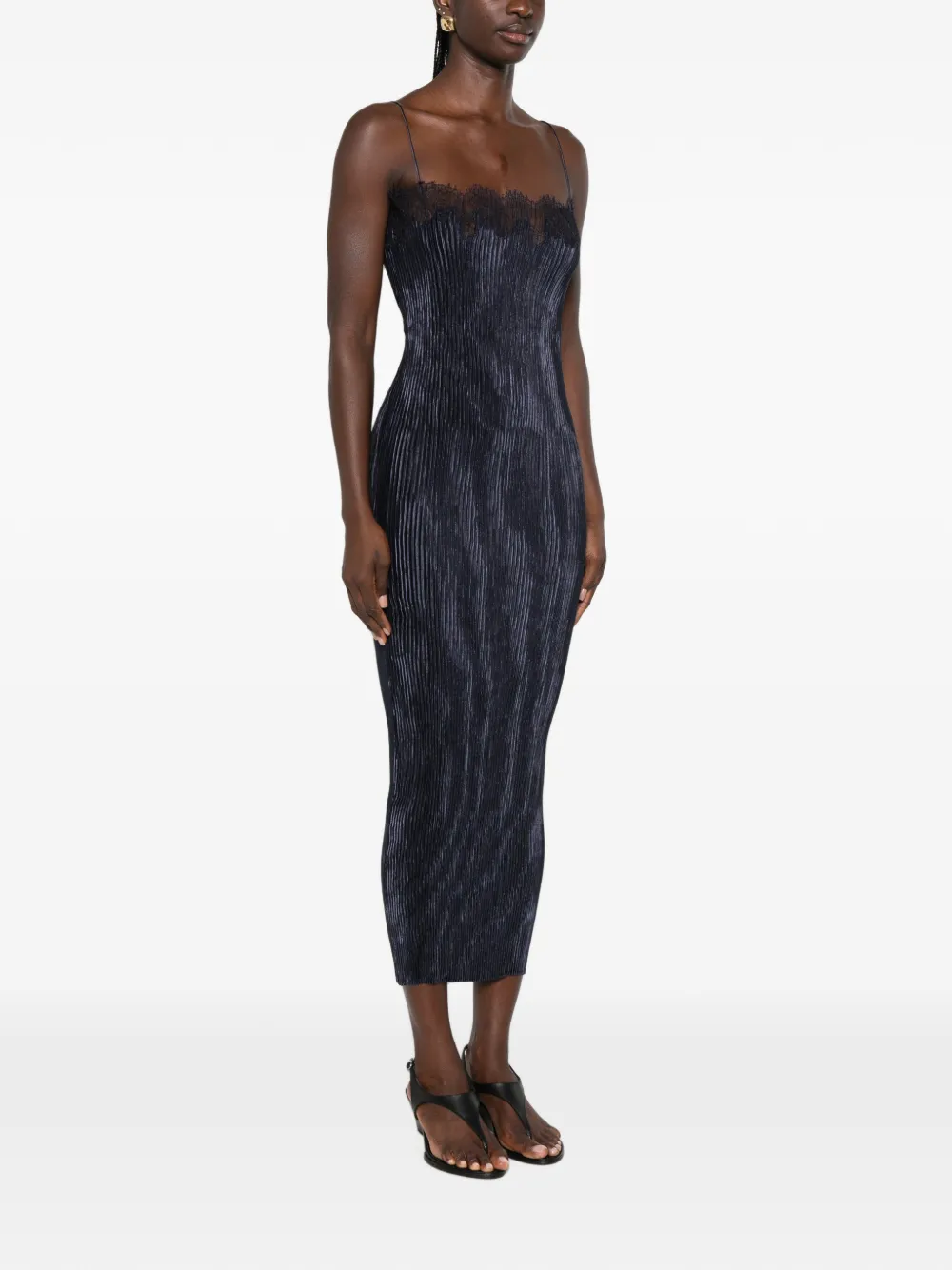 FFORME Lace-trim Plissé Dress in Blue, view 3