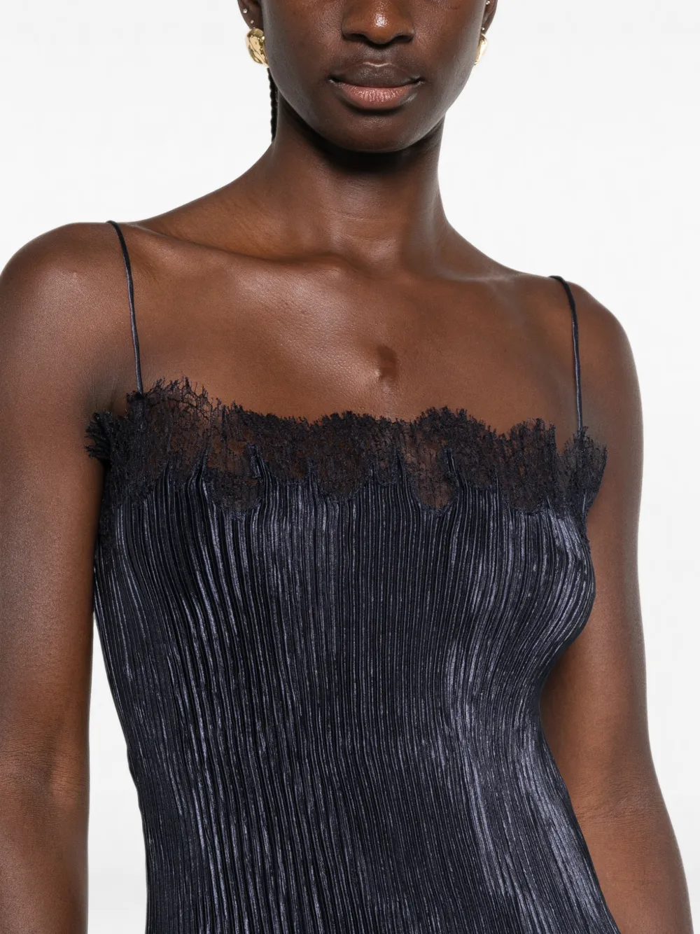 FFORME Lace-trim Plissé Dress in Blue, view 5