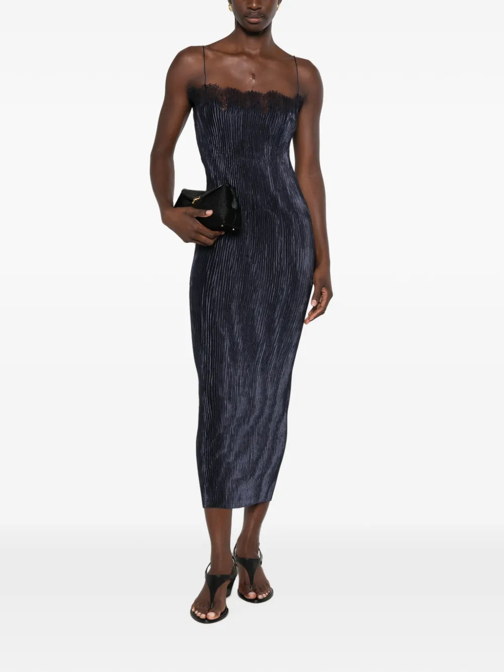 FFORME Lace-trim Plissé Dress in Blue, view 2