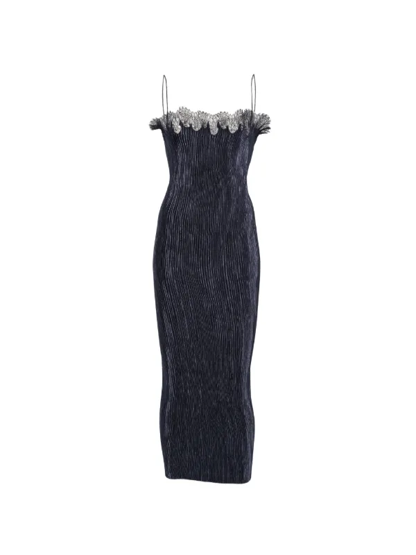 Fforme Lace-trim Plissé Dress in Blue