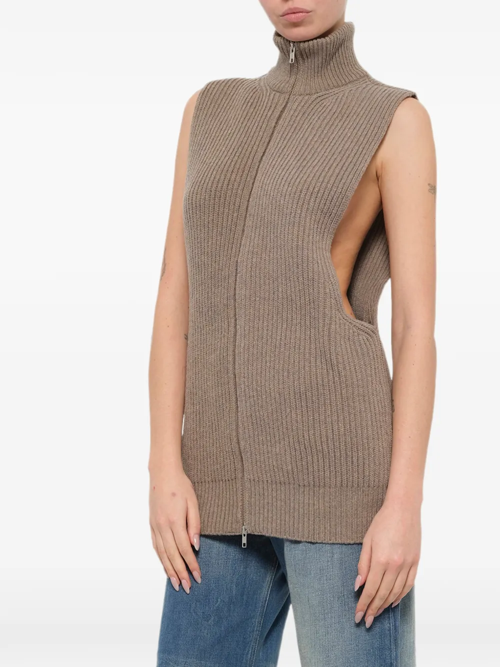 MM6 Maison Margiela Ribgebreide bodywarmer met rits Beige