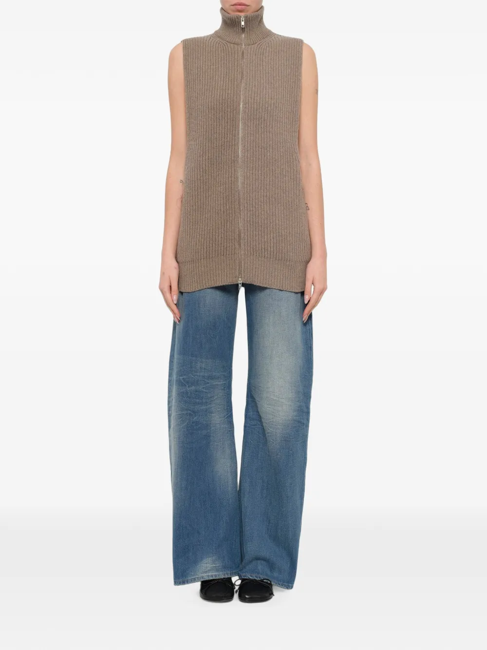 MM6 Maison Margiela Ribgebreide bodywarmer met rits Beige