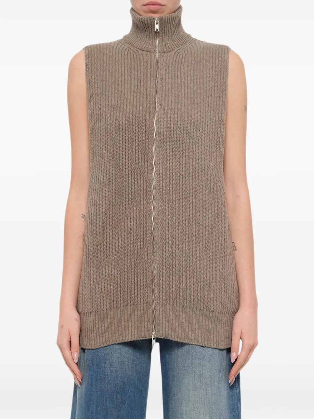 MM6 Maison Margiela Ribgebreide bodywarmer met rits Beige