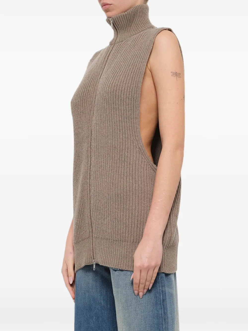 MM6 Maison Margiela Ribgebreide bodywarmer met rits Beige