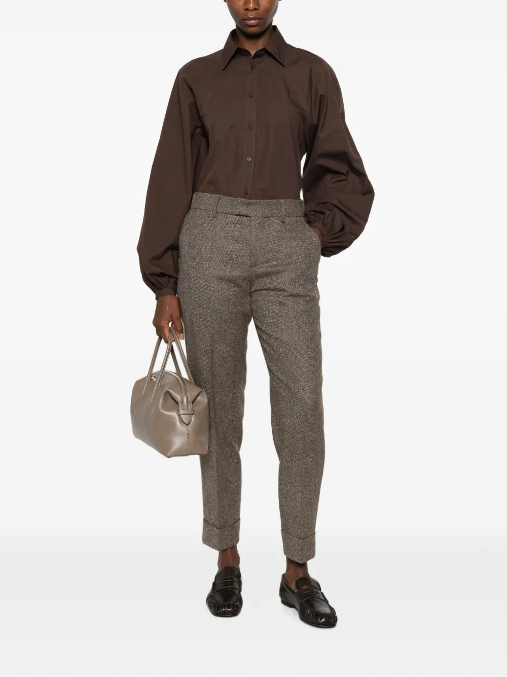 Berwich Broek met visgraatpatroon Bruin