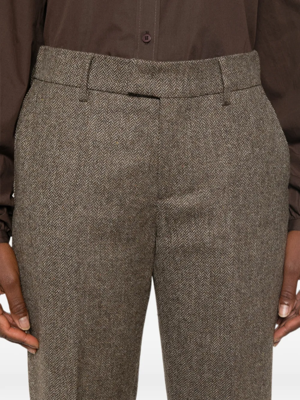 Berwich Broek met visgraatpatroon Bruin