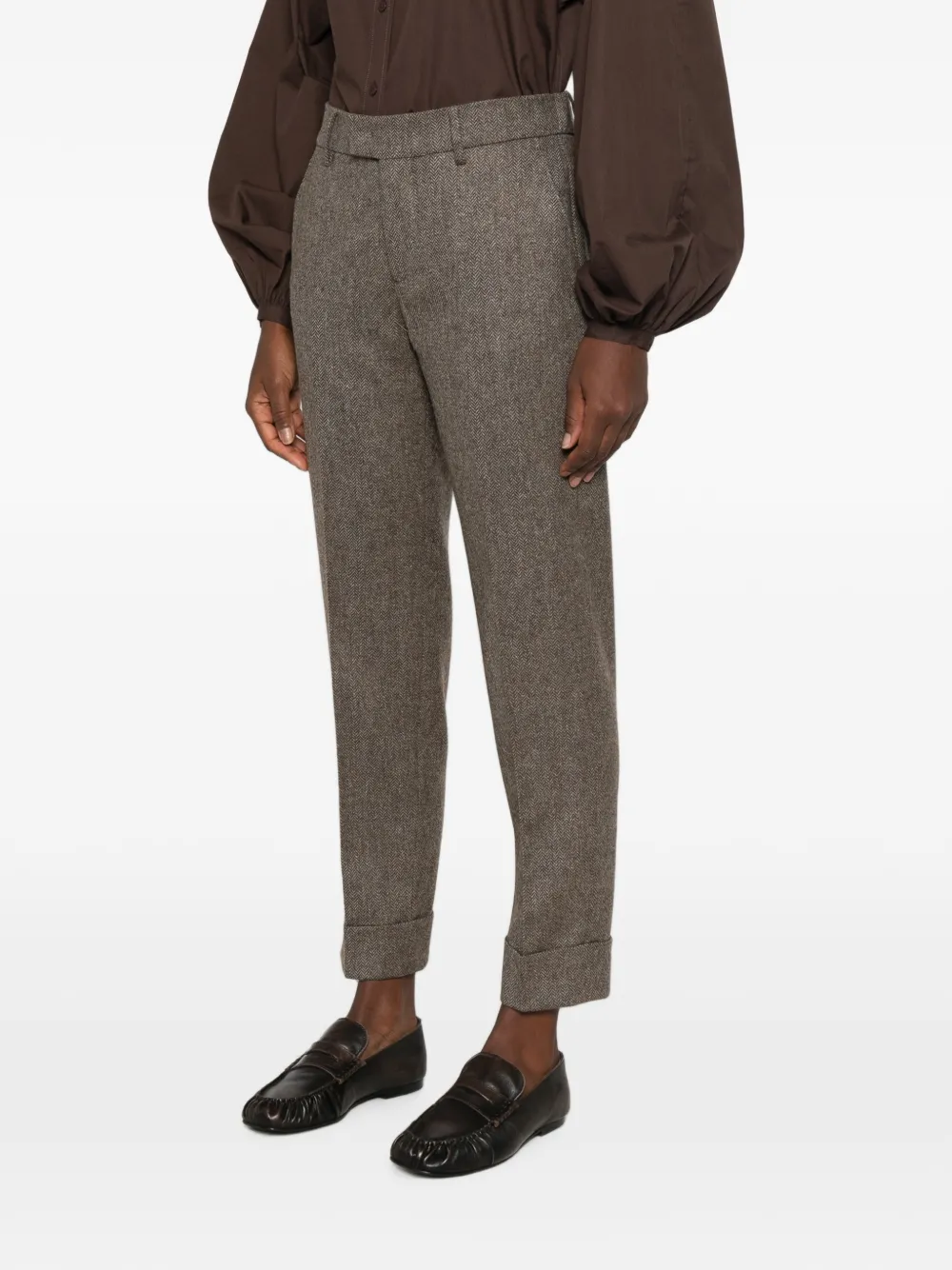 Berwich Broek met visgraatpatroon Bruin