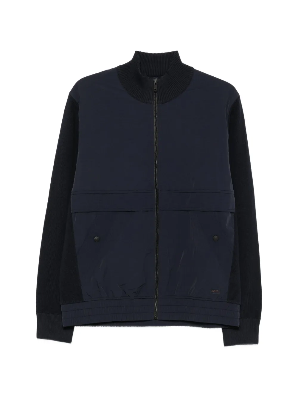 BOSS knitted-panel zip-up jacket - Blu