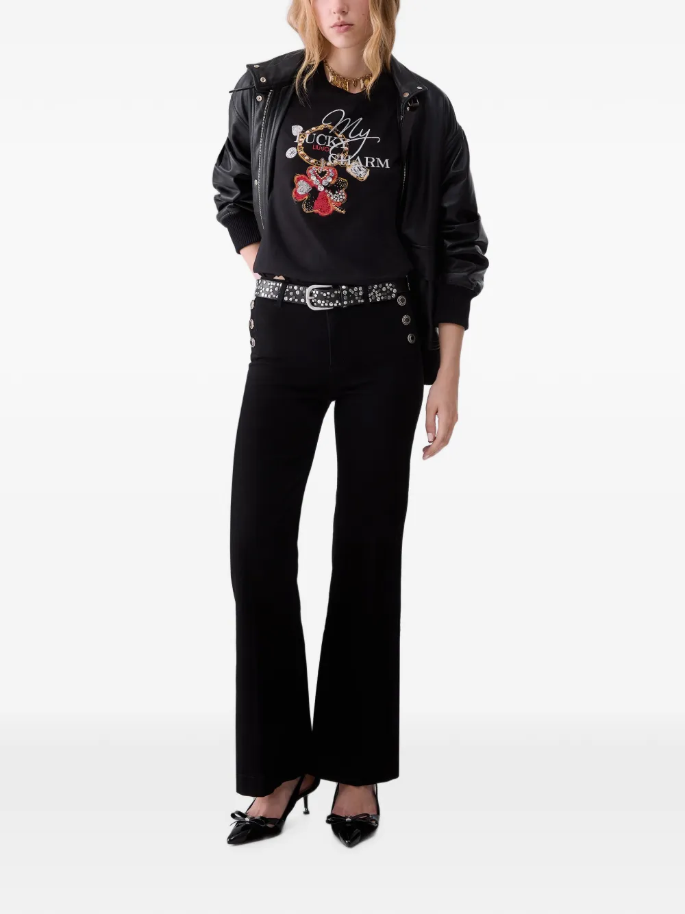 LIU JO Flared jeans met sierknopen Zwart
