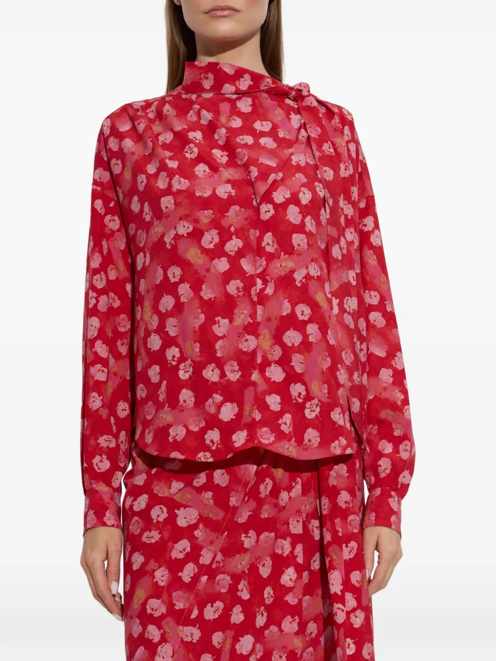 ISABEL MARANT Top met bloemen-print en gestrikte hals Rood