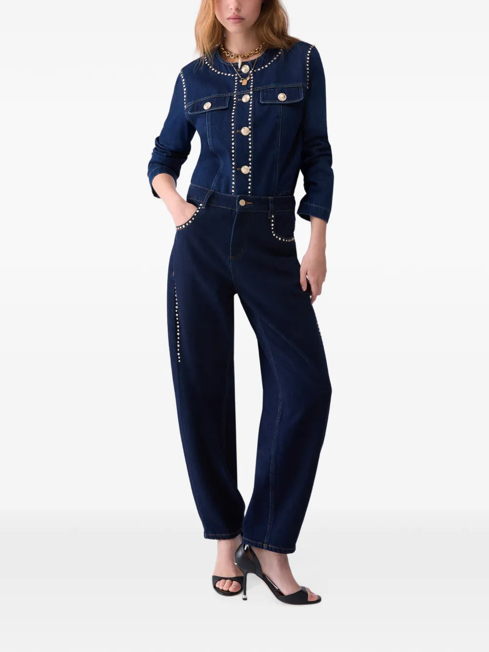 LIU JO Slim-fit denim jack met stras Blauw