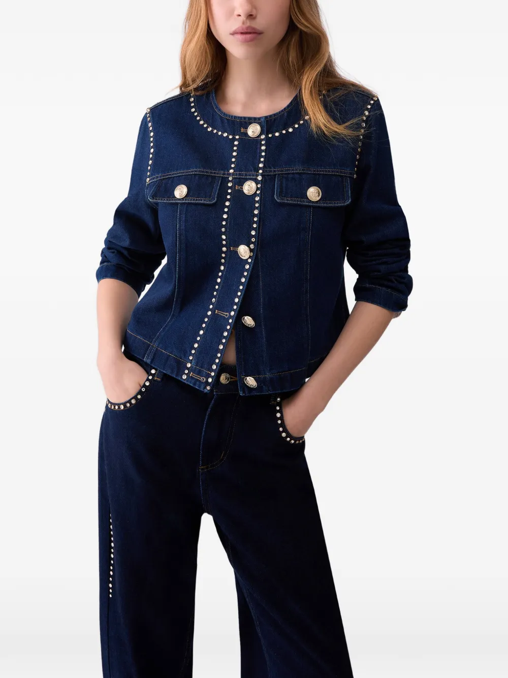LIU JO Slim-fit denim jack met stras Blauw