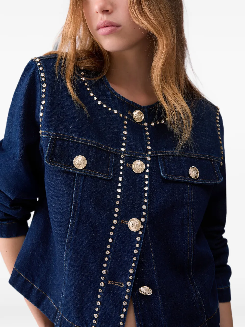 LIU JO Slim-fit denim jack met stras Blauw