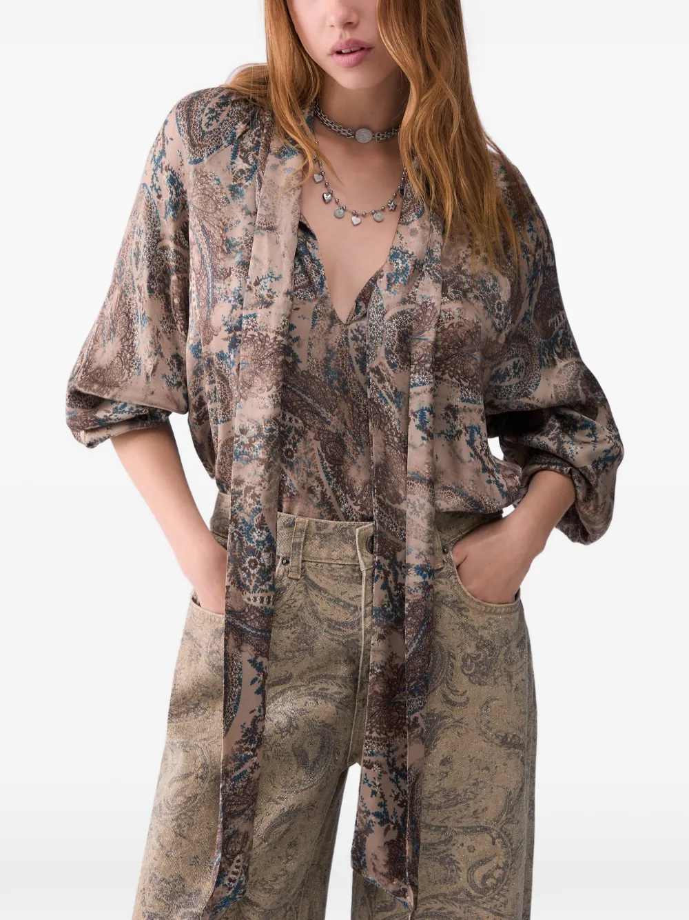 LIU JO Satijnen blouse met print Beige