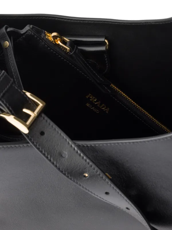 Prada Boogie Large Leather Bag | Black | FARFETCH