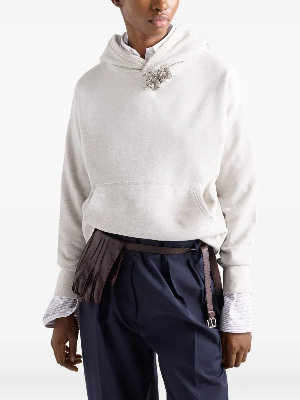 Prada Fleece hoodie met broche Grijs