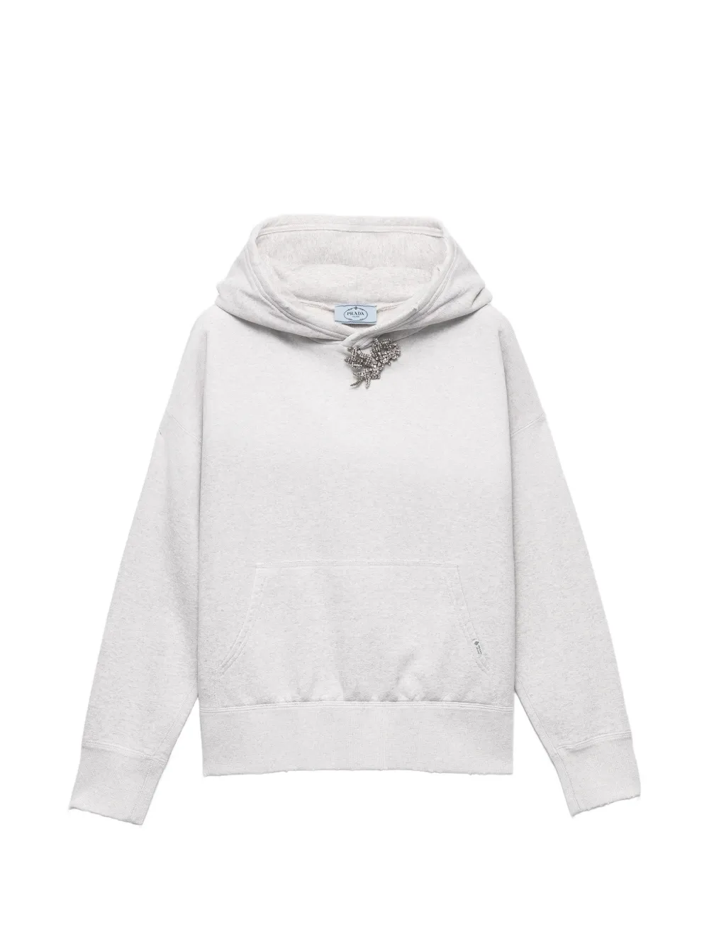 Prada Cotton Fleece Hoodie With Jewel Brooch In Gray
