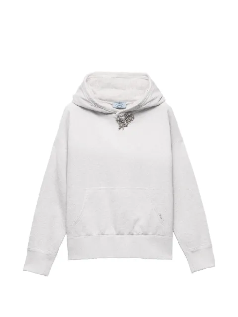 Prada cotton fleece hoodie with jewel brooch