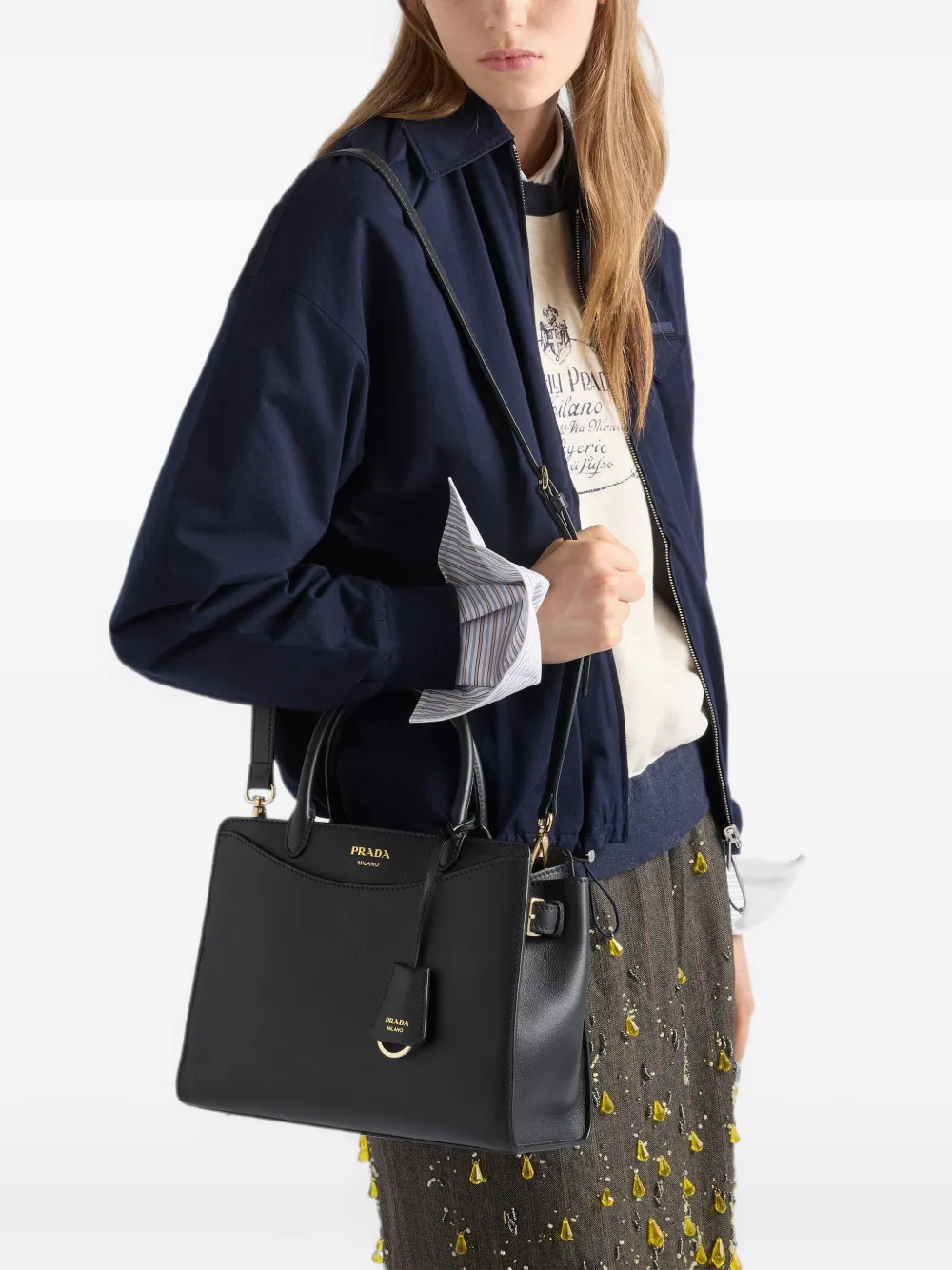 Prada Medium Prelude leren handtas Zwart