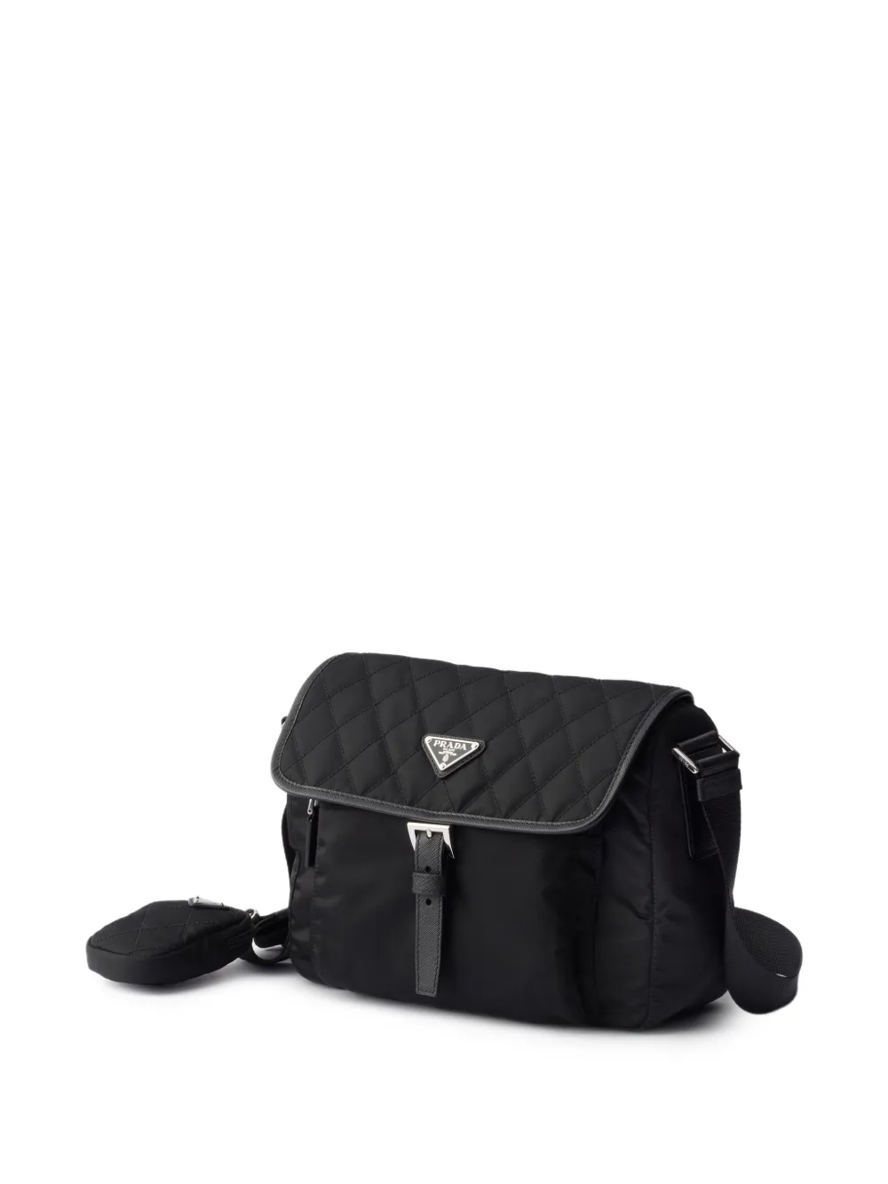 Prada Medium Re-Nylon gewatteerde schoudertas met saffiano leren afwerking Zwart