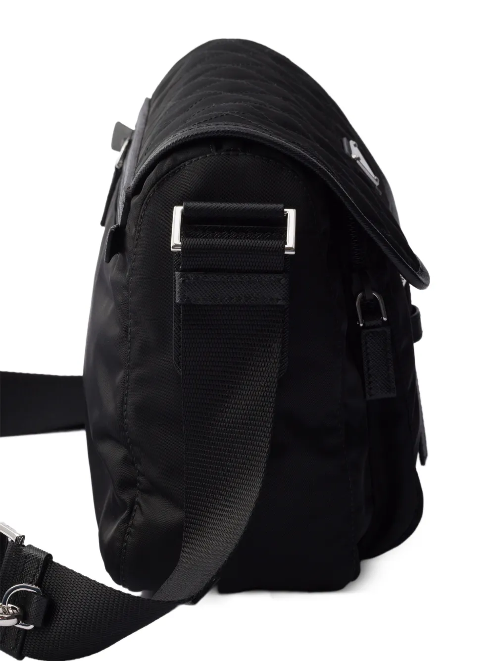 Prada Medium Re-Nylon gewatteerde schoudertas met saffiano leren afwerking Zwart
