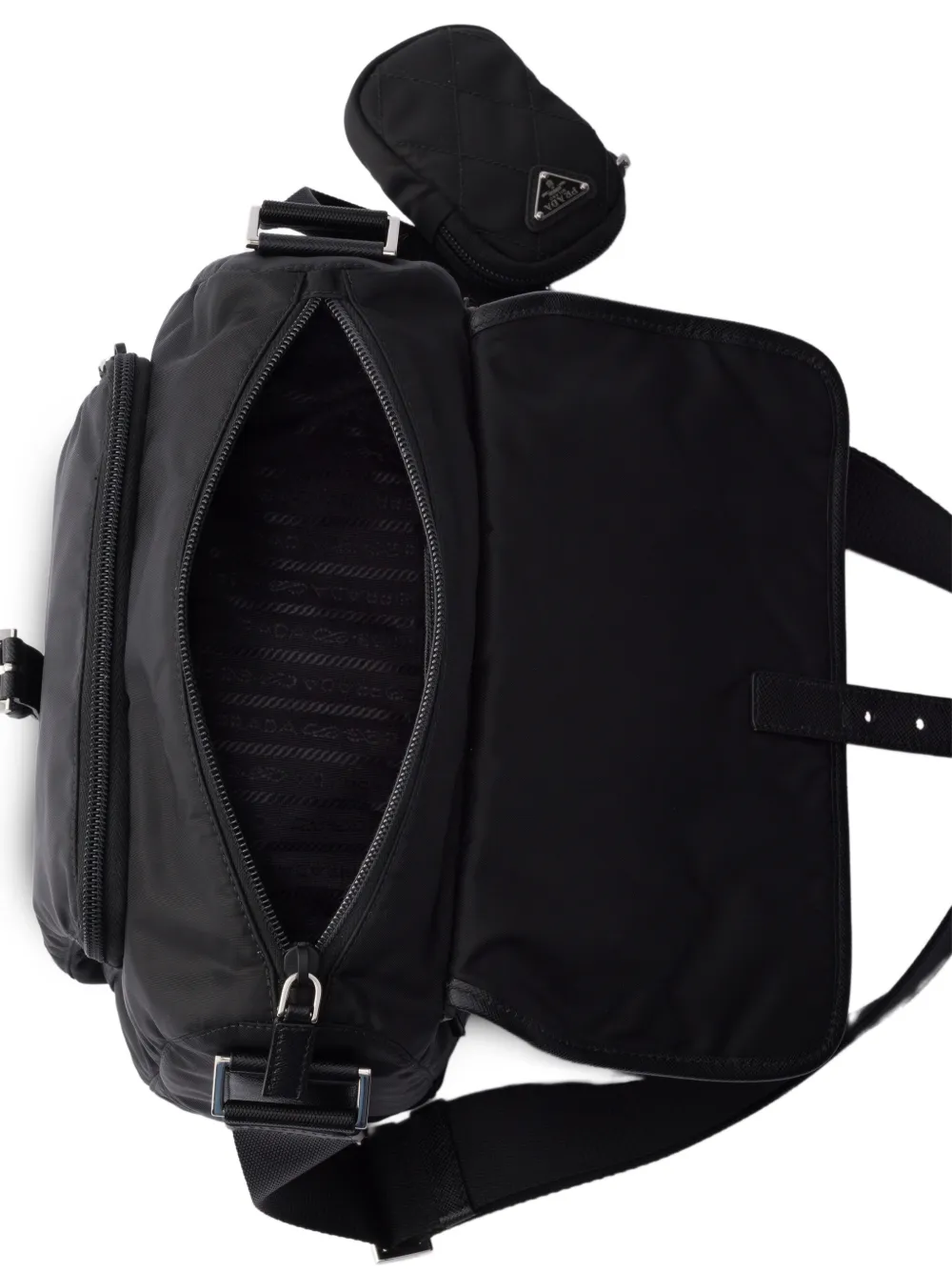 Prada Medium Re-Nylon gewatteerde schoudertas met saffiano leren afwerking Zwart