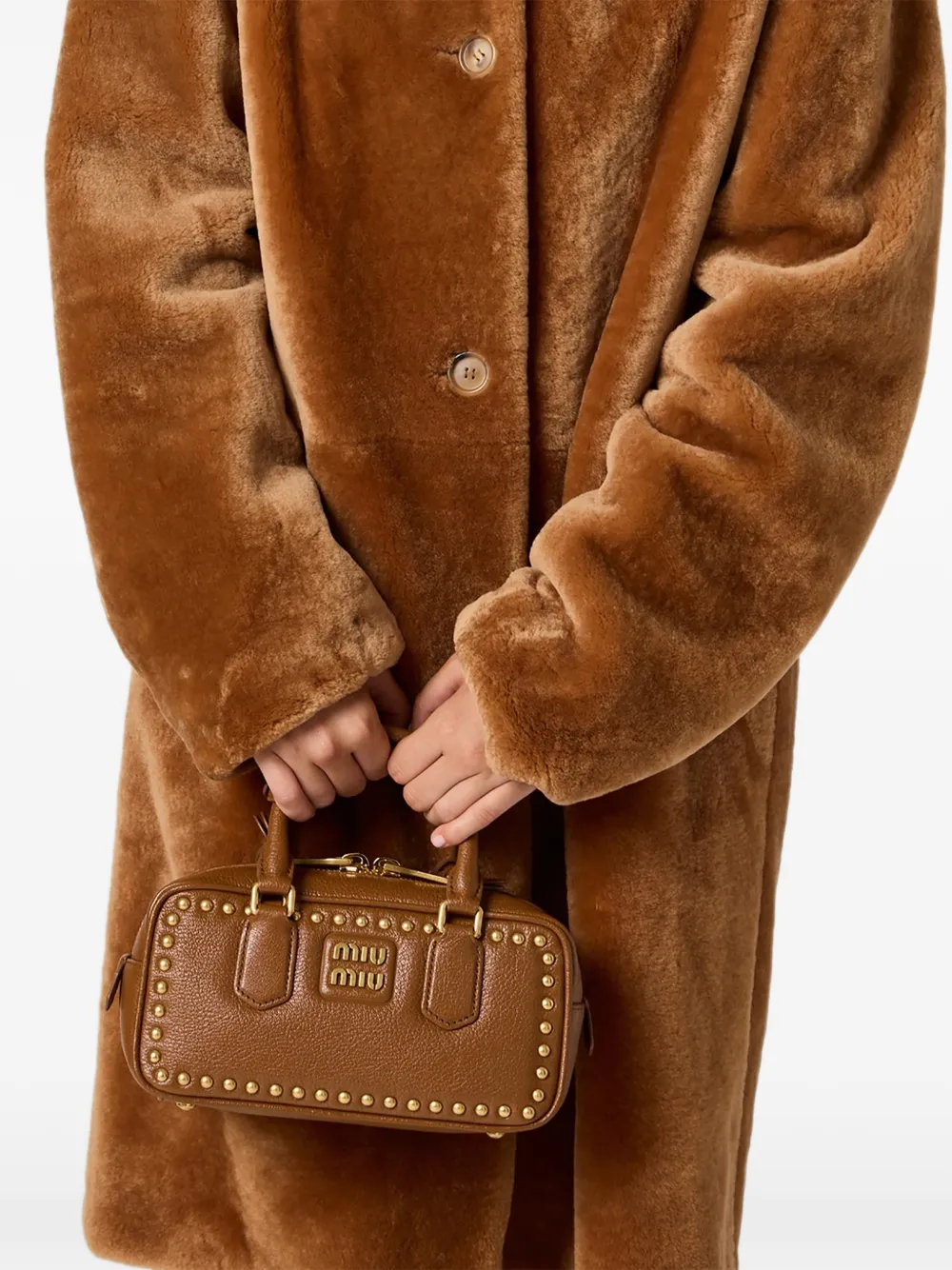 Miu Miu Borsa Arcadie in pelle con borchie - Marrone