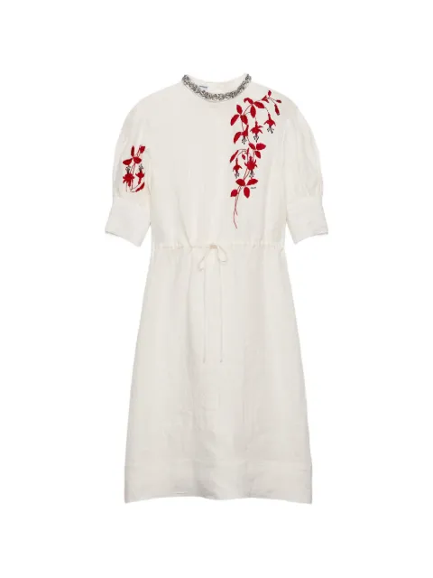 Prada embroidered slubbed fabric midi dress