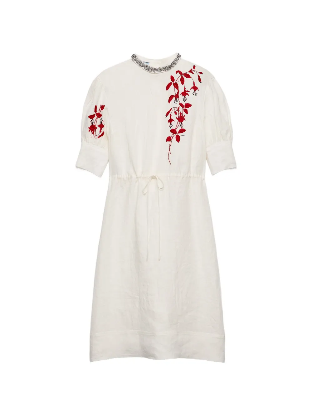 Prada embroidered slubbed fabric midi dress - Neutrals