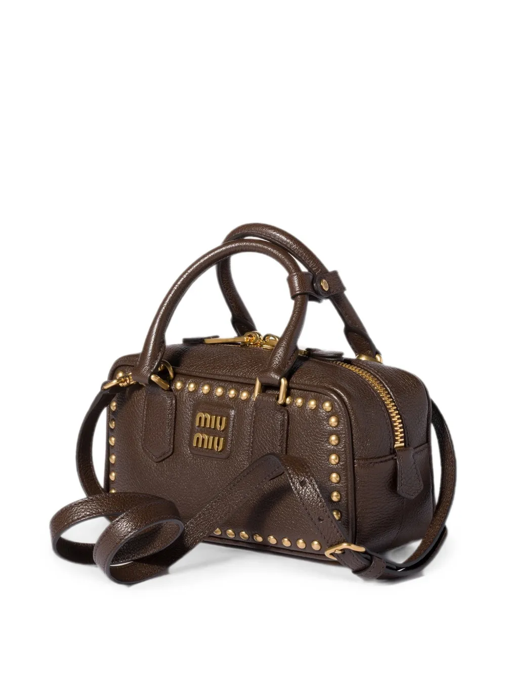 Miu Arcadie leren tas met studs Bruin