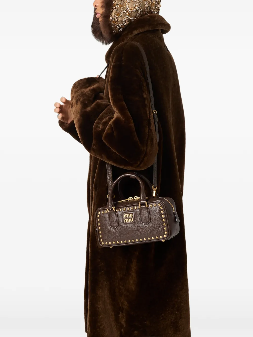 Miu Miu Arcadie Tasche mit Nieten - Braun