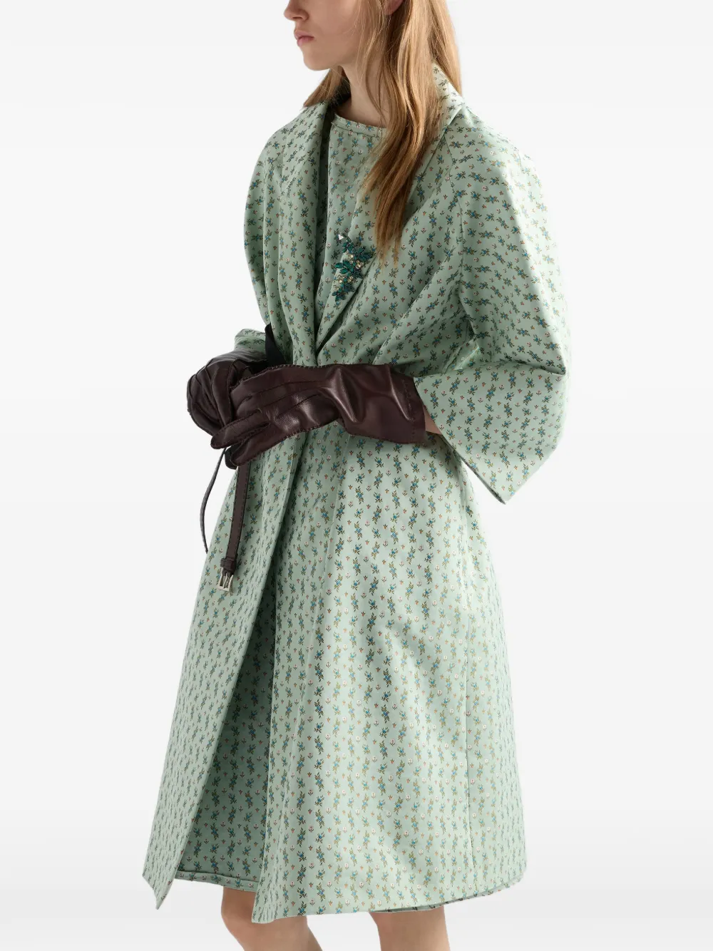 Prada Duchesse jas met enkele rij knopen en bloemen-jacquard Groen