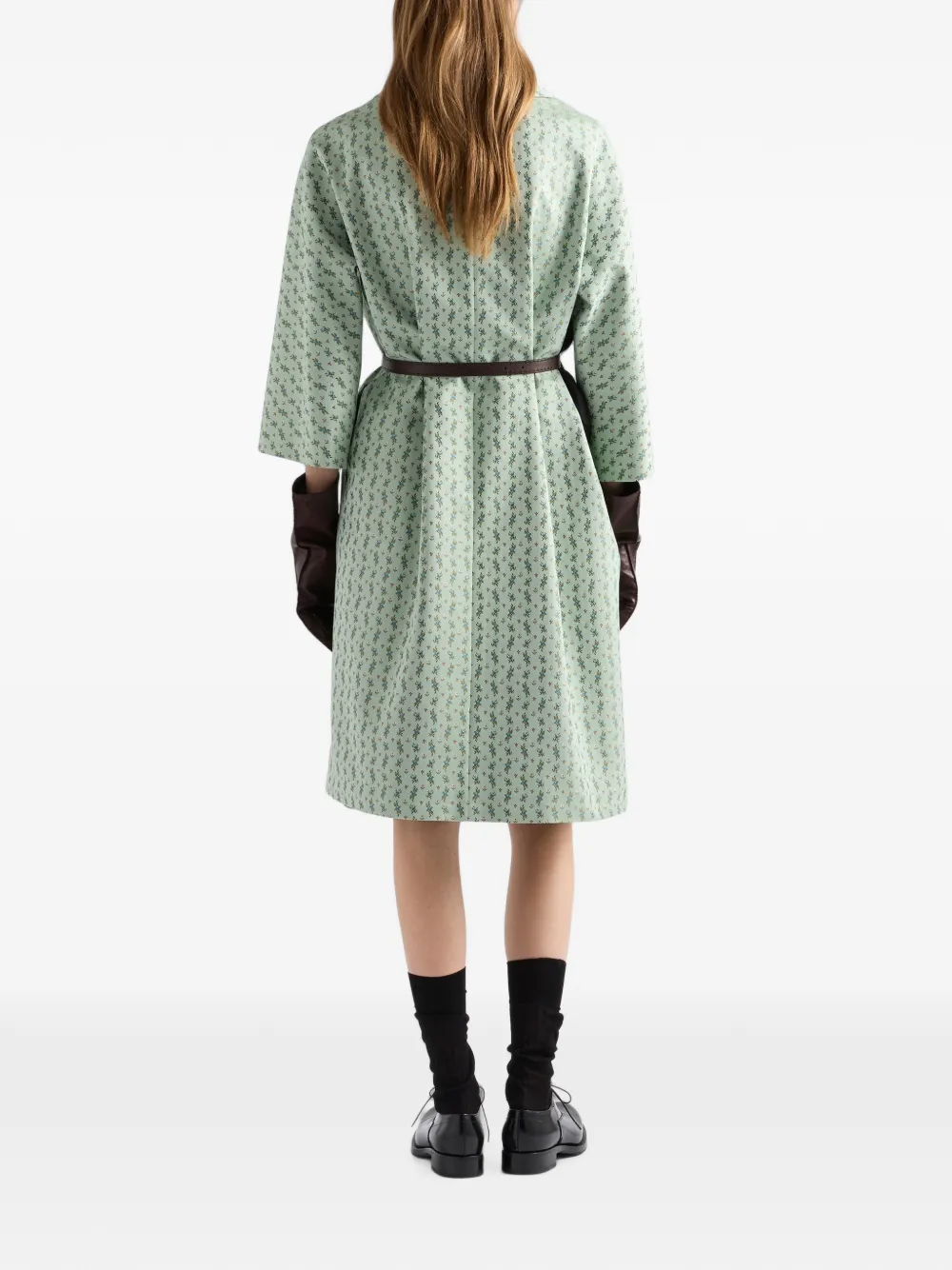 Prada Duchesse jas met enkele rij knopen en bloemen-jacquard Groen