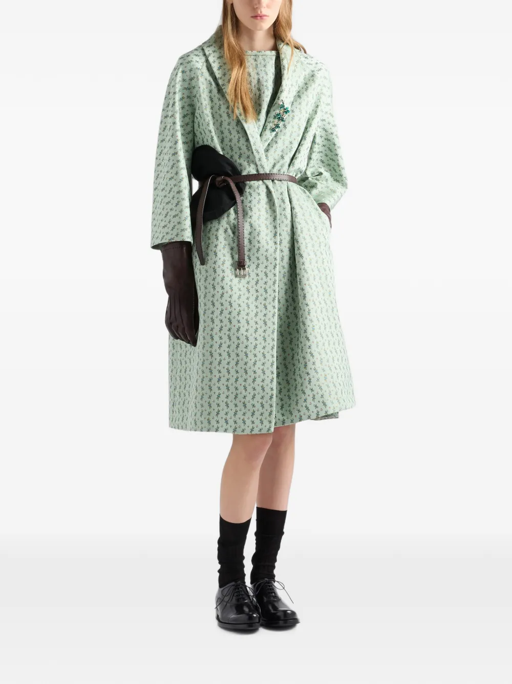 Prada Duchesse jas met enkele rij knopen en bloemen-jacquard Groen
