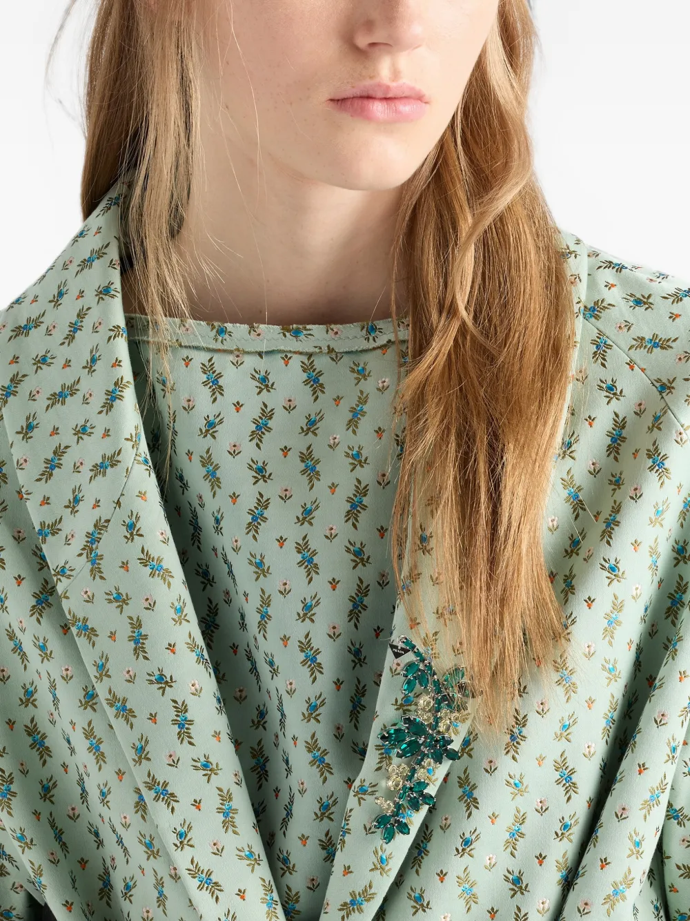 Prada Duchesse jas met enkele rij knopen en bloemen-jacquard Groen
