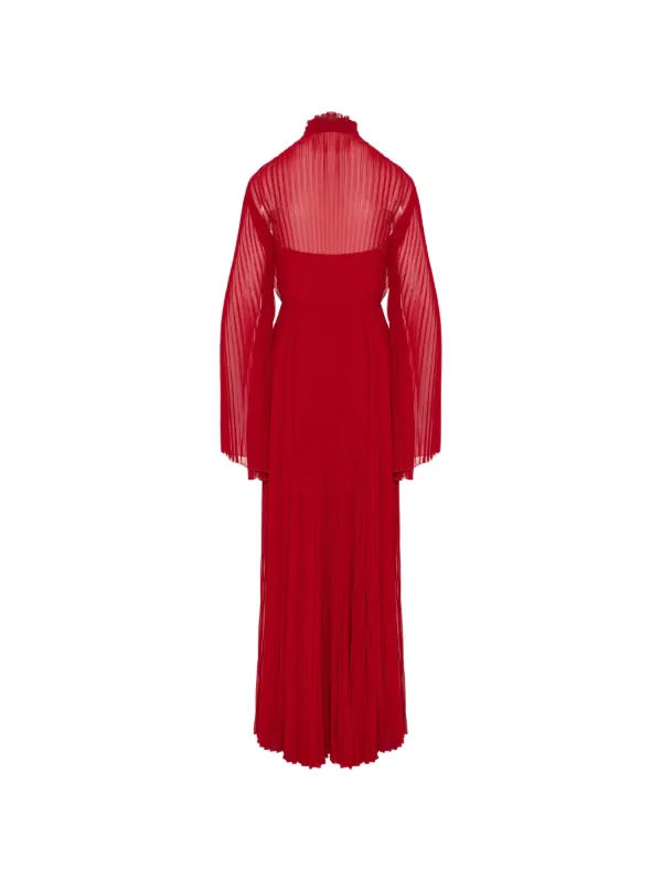 gucci formal dresses Pleated pussy-bow long-sleeved Maxi Dress | Red short-name:Green