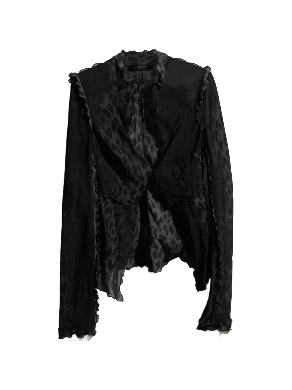 Gucci leopard-print ruffled blouse - Black
