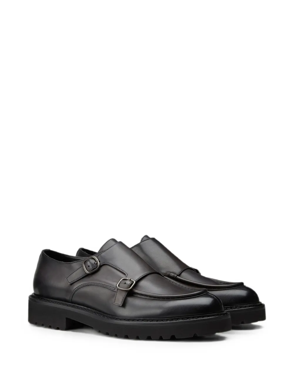 Doucal's double-buckle leather loafers Zwart