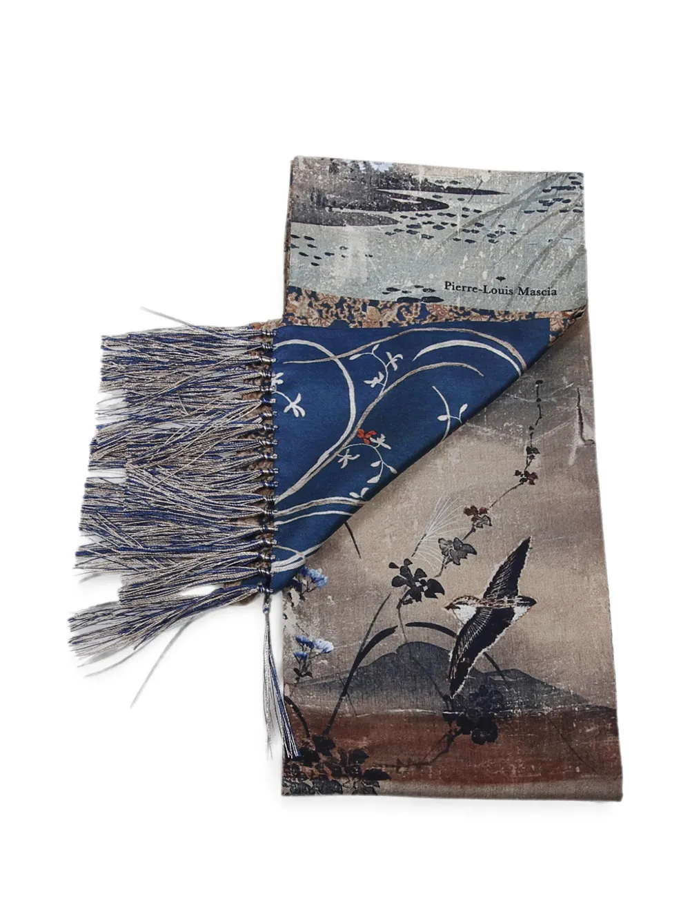 Pierre-Louis Mascia Sjaal met franje en gemengde print Blauw