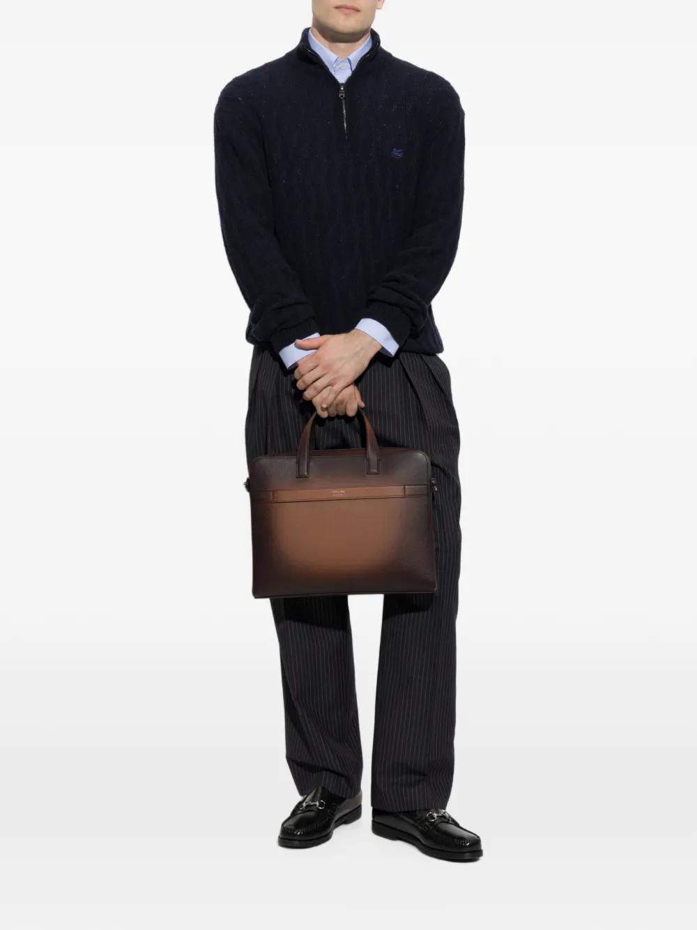 ETRO Kabelgebreide trui met kwartrits Blauw