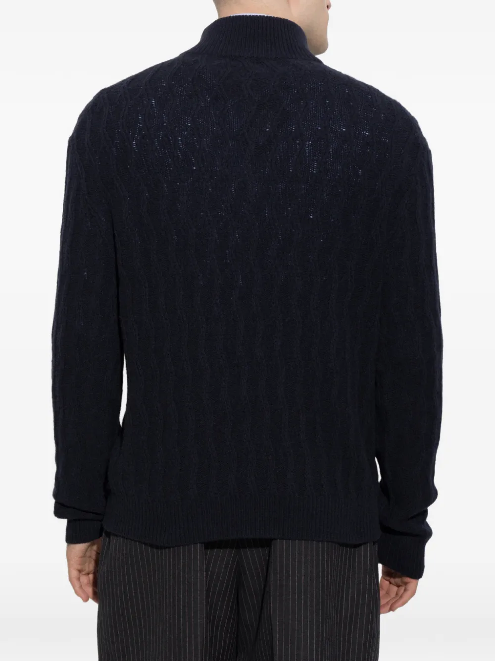 ETRO Kabelgebreide trui met kwartrits Blauw