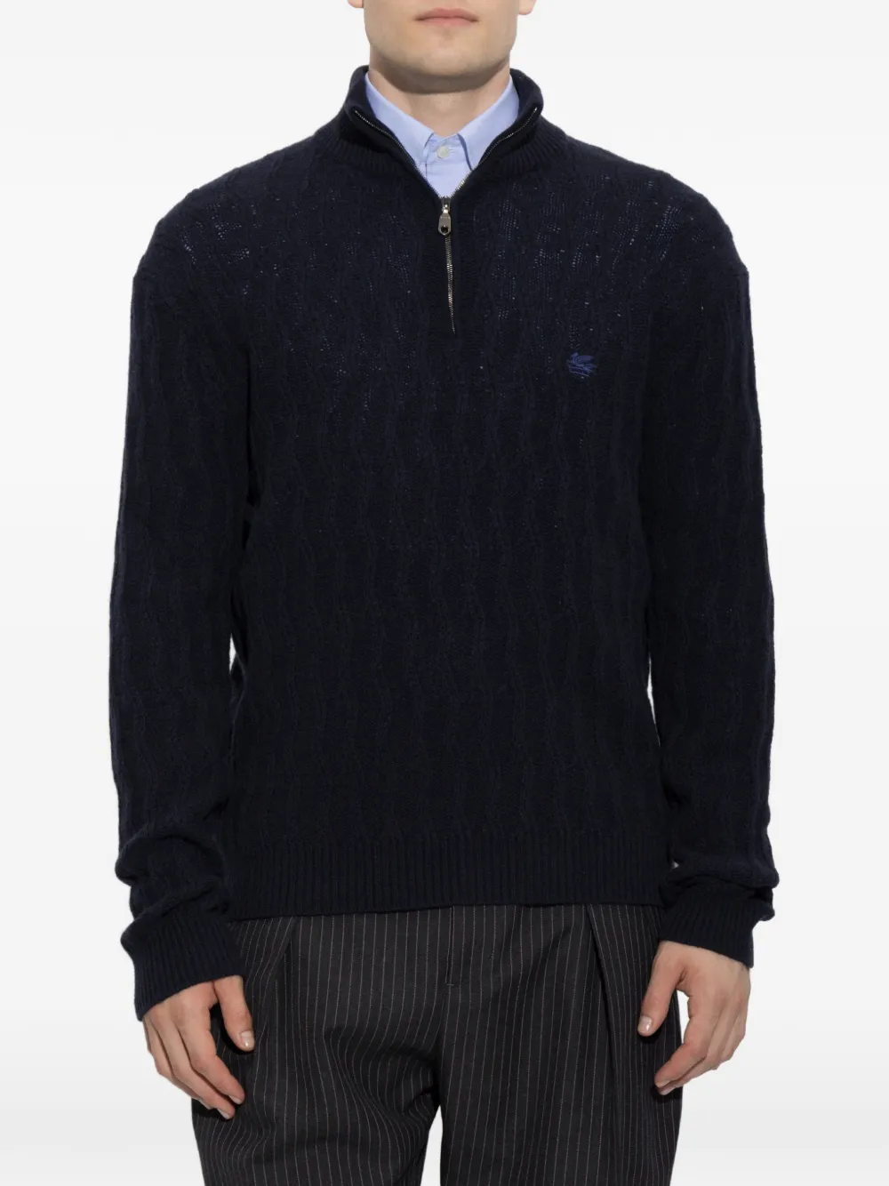 ETRO Kabelgebreide trui met kwartrits Blauw