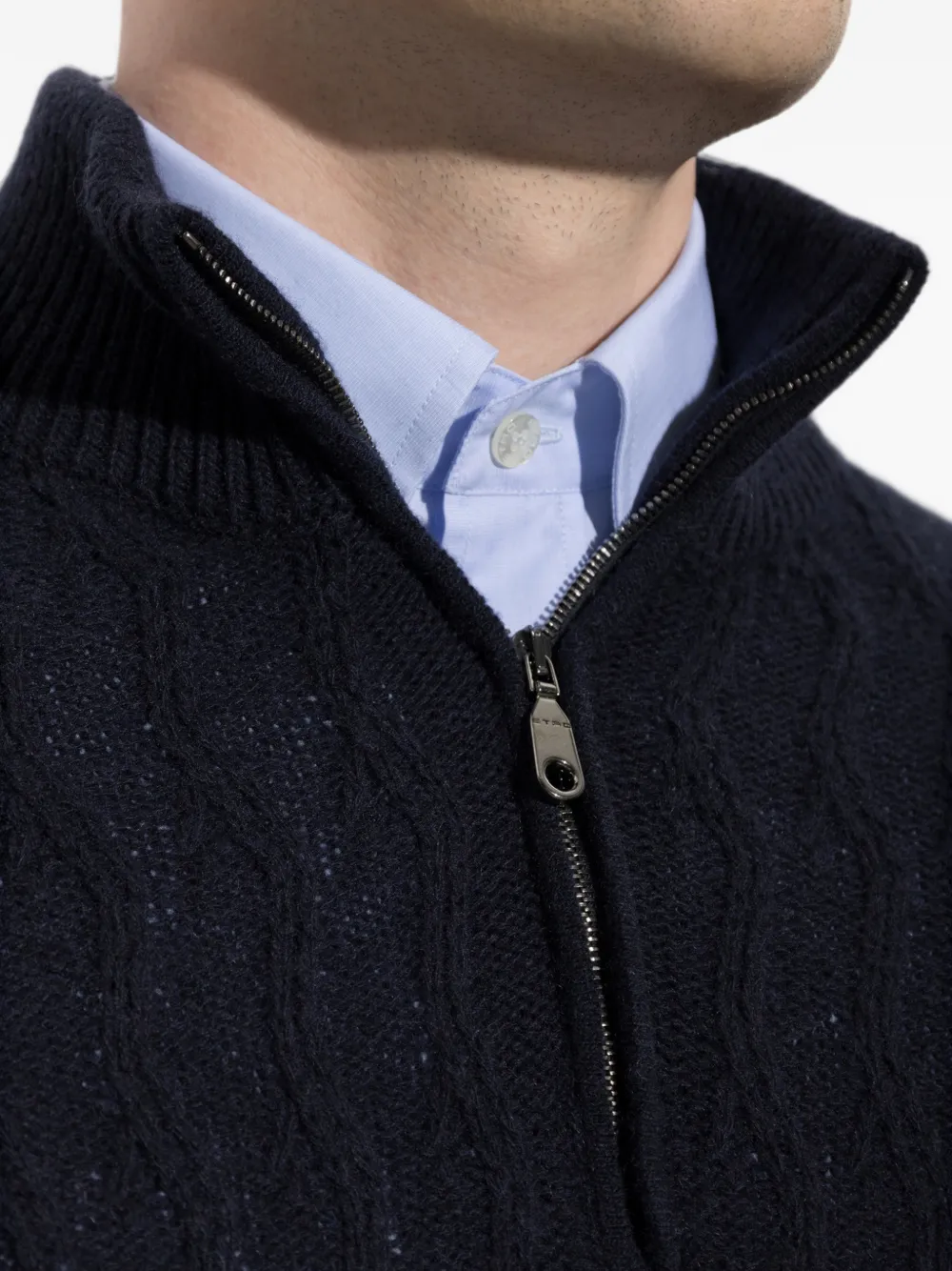 ETRO Kabelgebreide trui met kwartrits Blauw