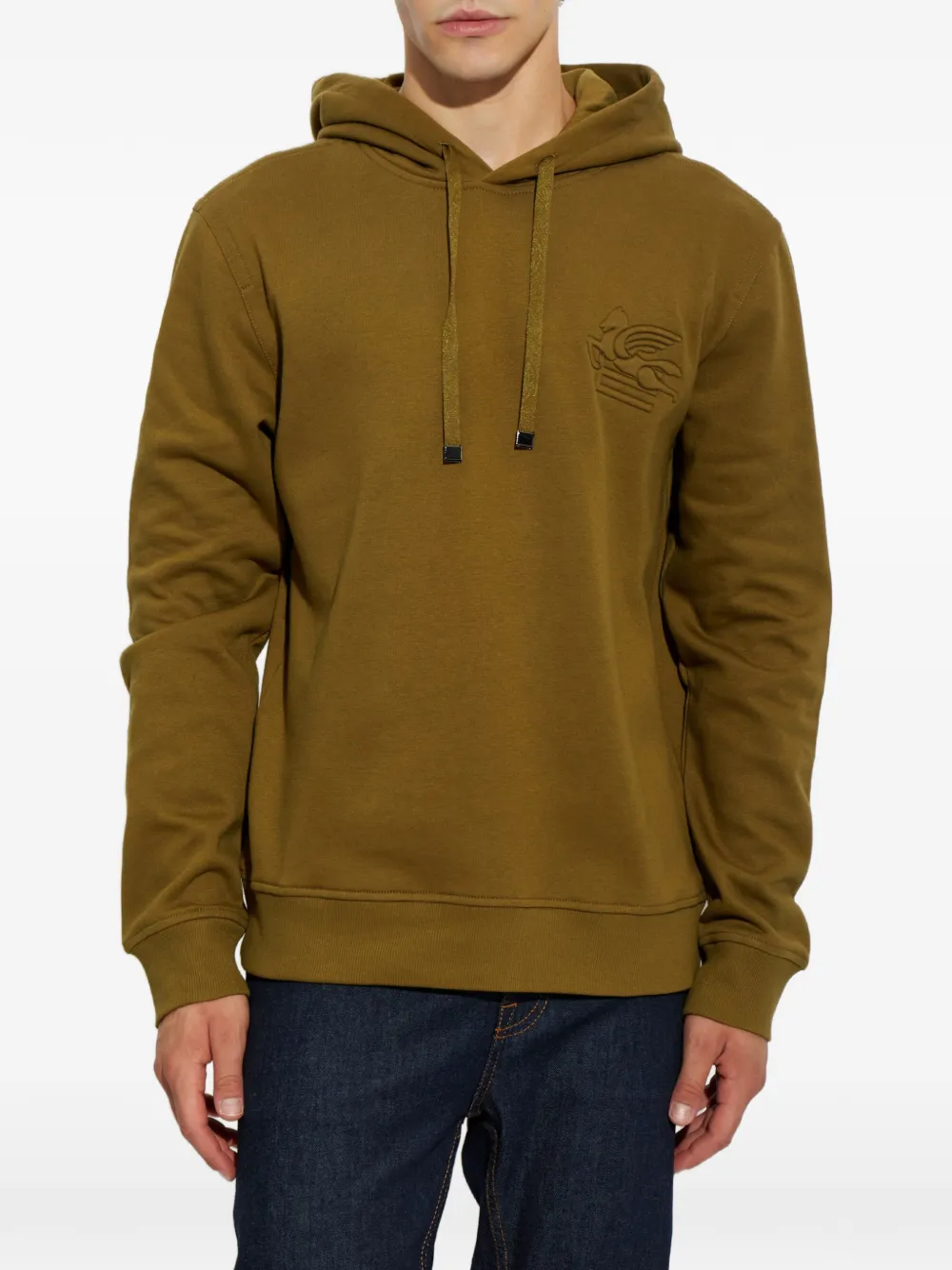ETRO Pegaso-embroidered drawstring hoodie Bruin